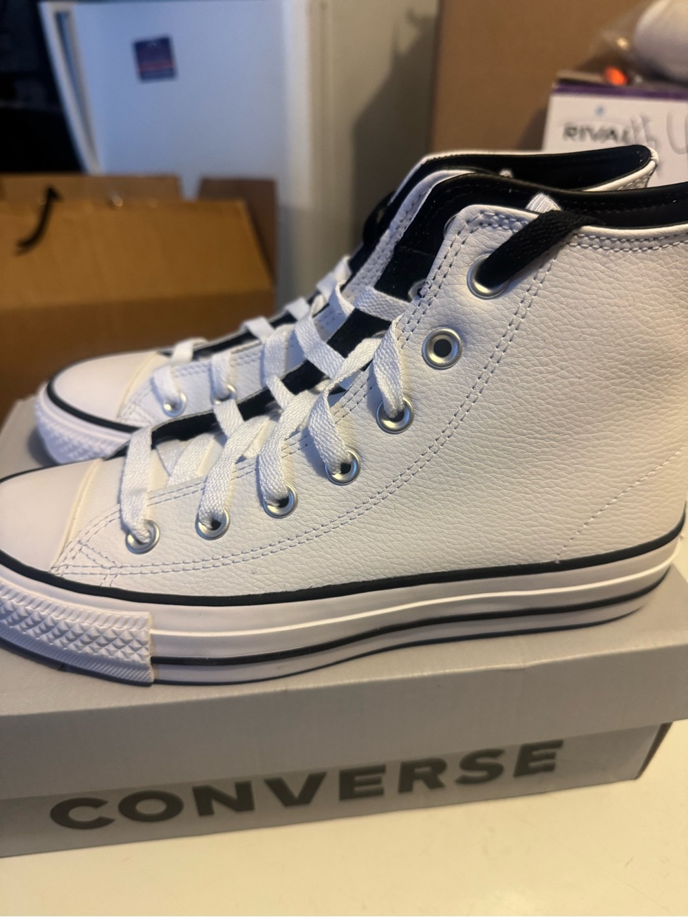 Converse Men White and Black High Top Sneakers